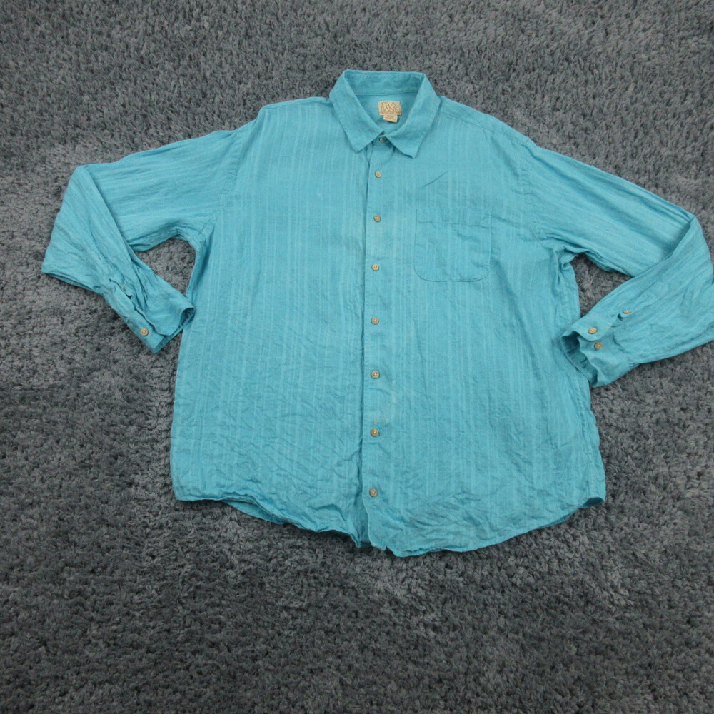 Jos A Bank Shirt Mens Extra Large Blue Linen Summer Long Sleeve Button Up